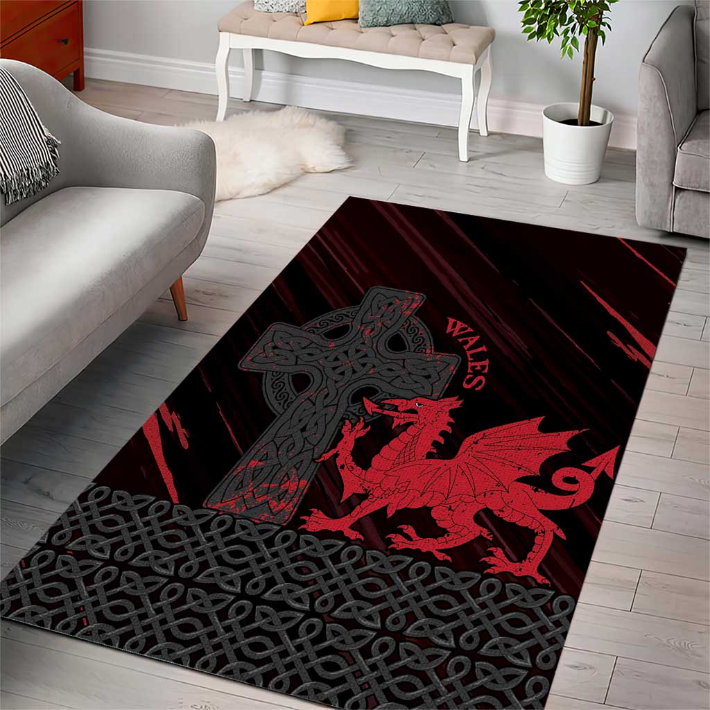 Wales Area Rug Celtic Cross Welsh Red Dragon - Wonder Print Shop