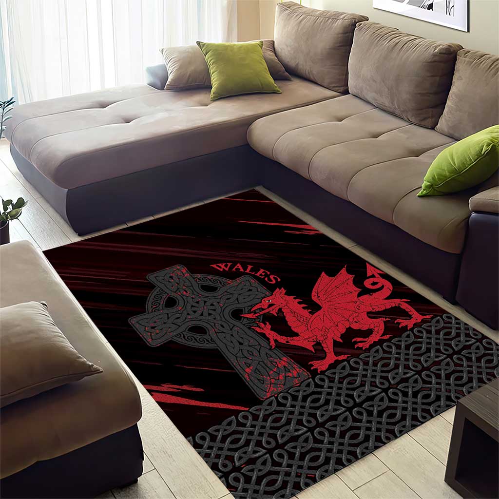 Wales Area Rug Celtic Cross Welsh Red Dragon - Wonder Print Shop