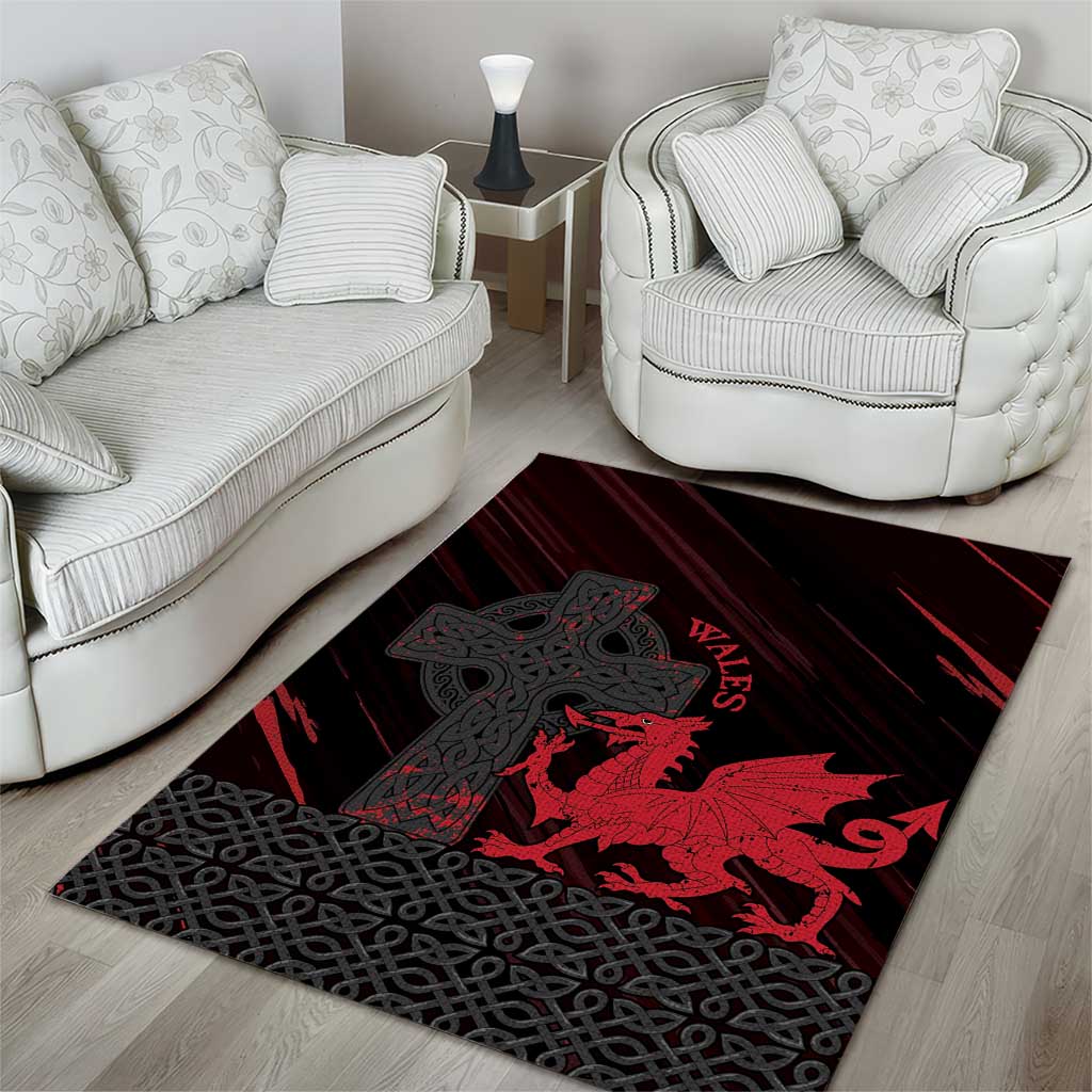 Wales Area Rug Celtic Cross Welsh Red Dragon - Wonder Print Shop