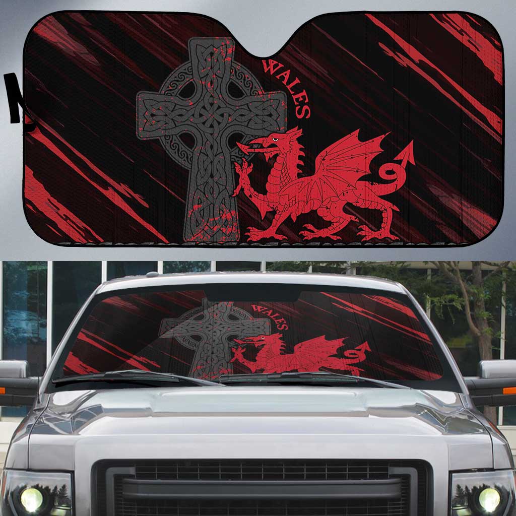 Wales Auto Sun Shade Celtic Cross Welsh Red Dragon - Wonder Print Shop