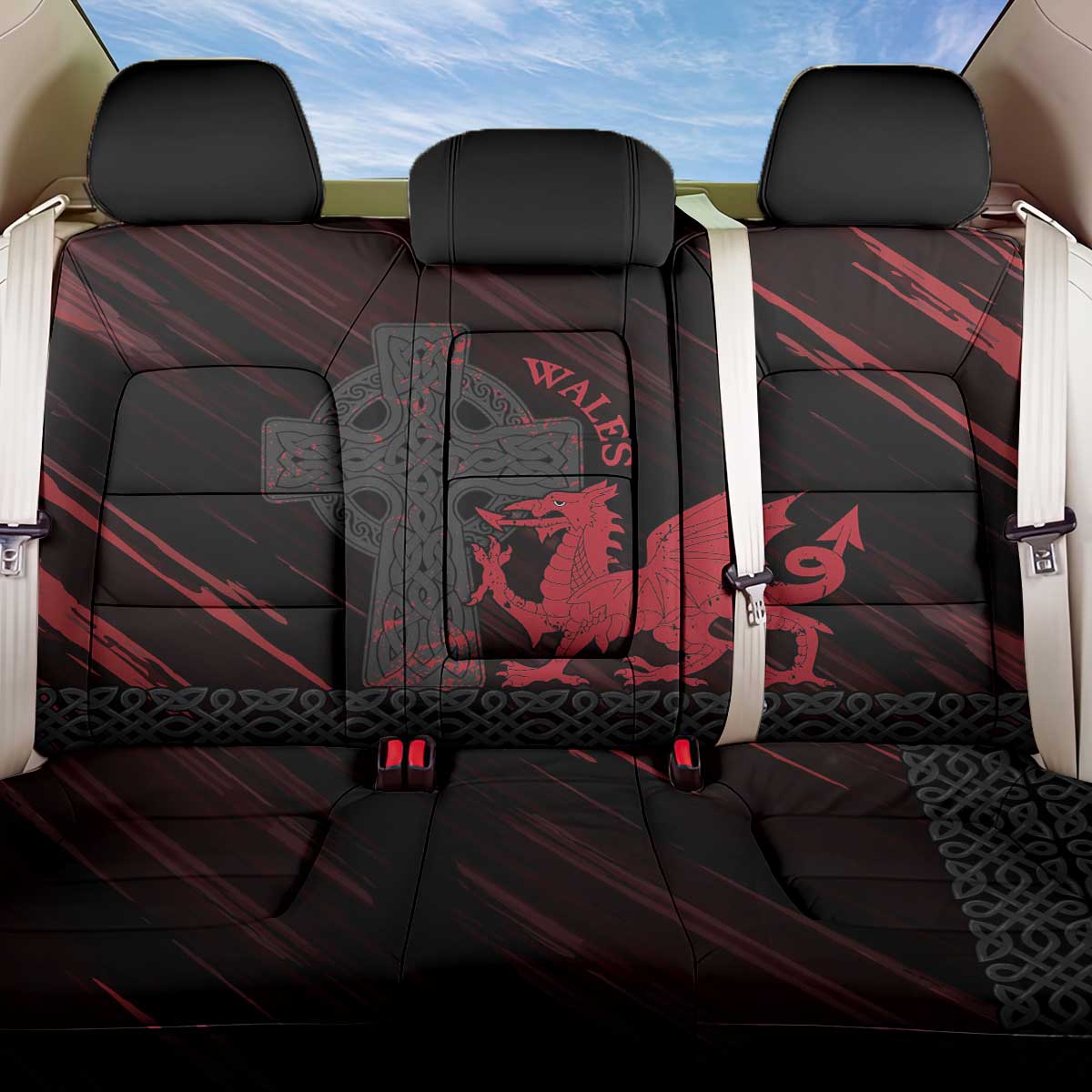 Wales Back Car Seat Cover Celtic Cross Welsh Red Dragon - Wonder Print Shop