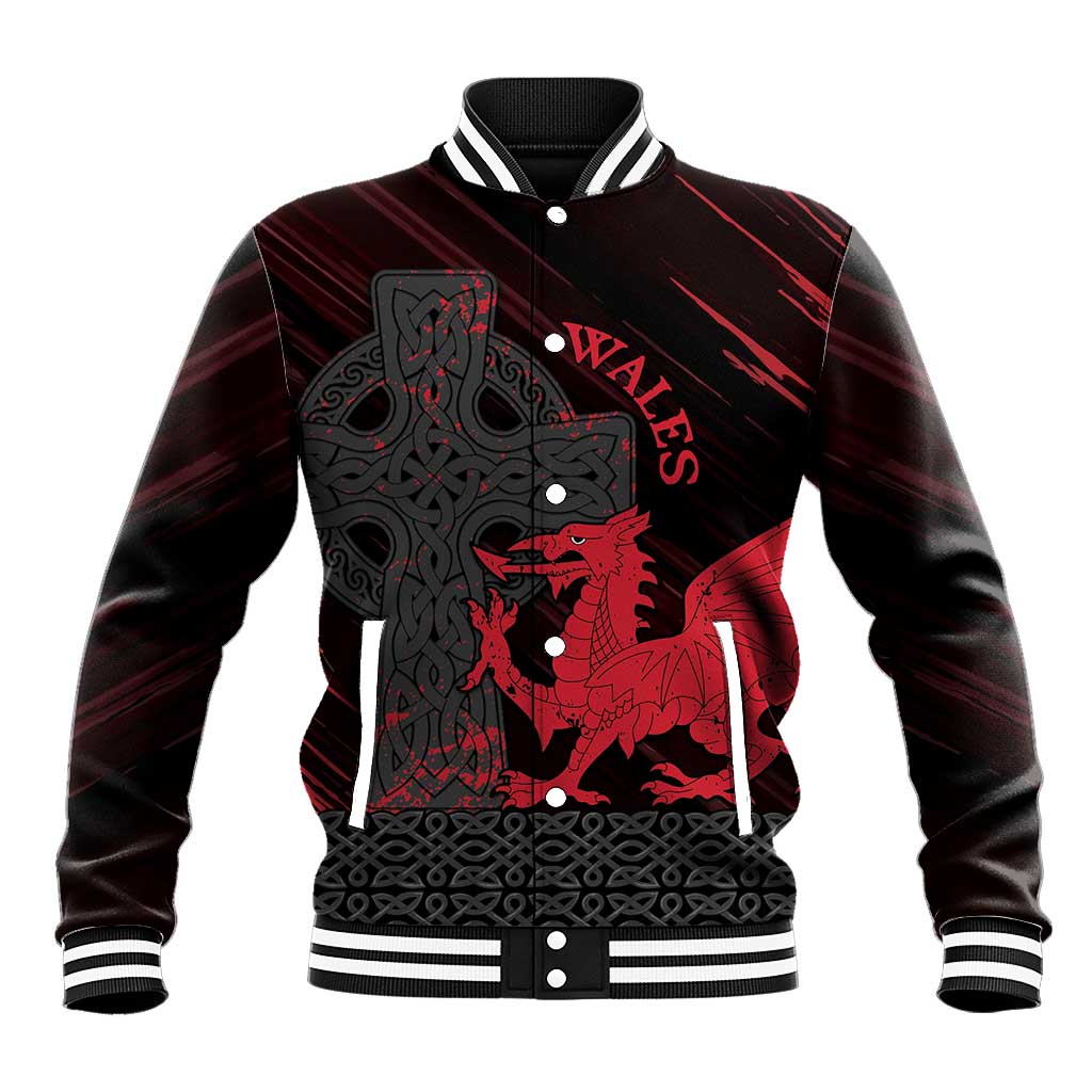 Wales Baseball Jacket Celtic Cross Welsh Red Dragon - Wonder Print Shop
