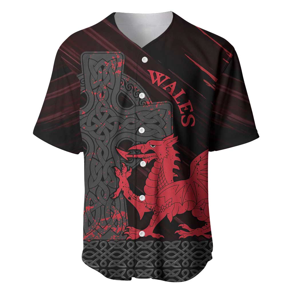 Wales Baseball Jersey Celtic Cross Welsh Red Dragon - Wonder Print Shop