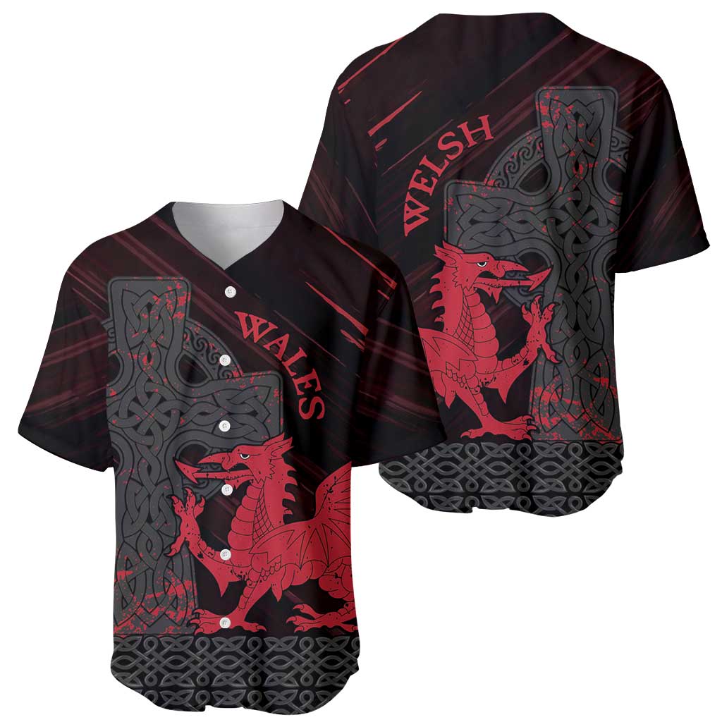 Wales Baseball Jersey Celtic Cross Welsh Red Dragon - Wonder Print Shop