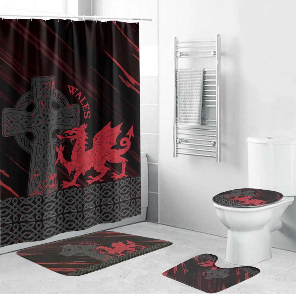Wales Bathroom Set Celtic Cross Welsh Red Dragon - Wonder Print Shop