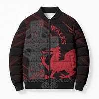 Wales Bomber Puffer Jacket Celtic Cross Welsh Red Dragon - Wonder Print Shop