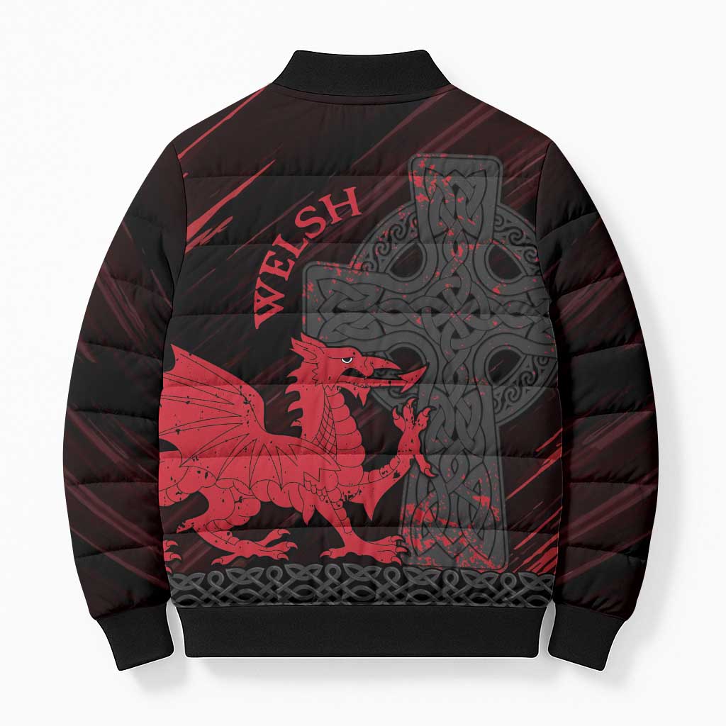 Wales Bomber Puffer Jacket Celtic Cross Welsh Red Dragon - Wonder Print Shop
