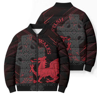 Wales Bomber Puffer Jacket Celtic Cross Welsh Red Dragon - Wonder Print Shop