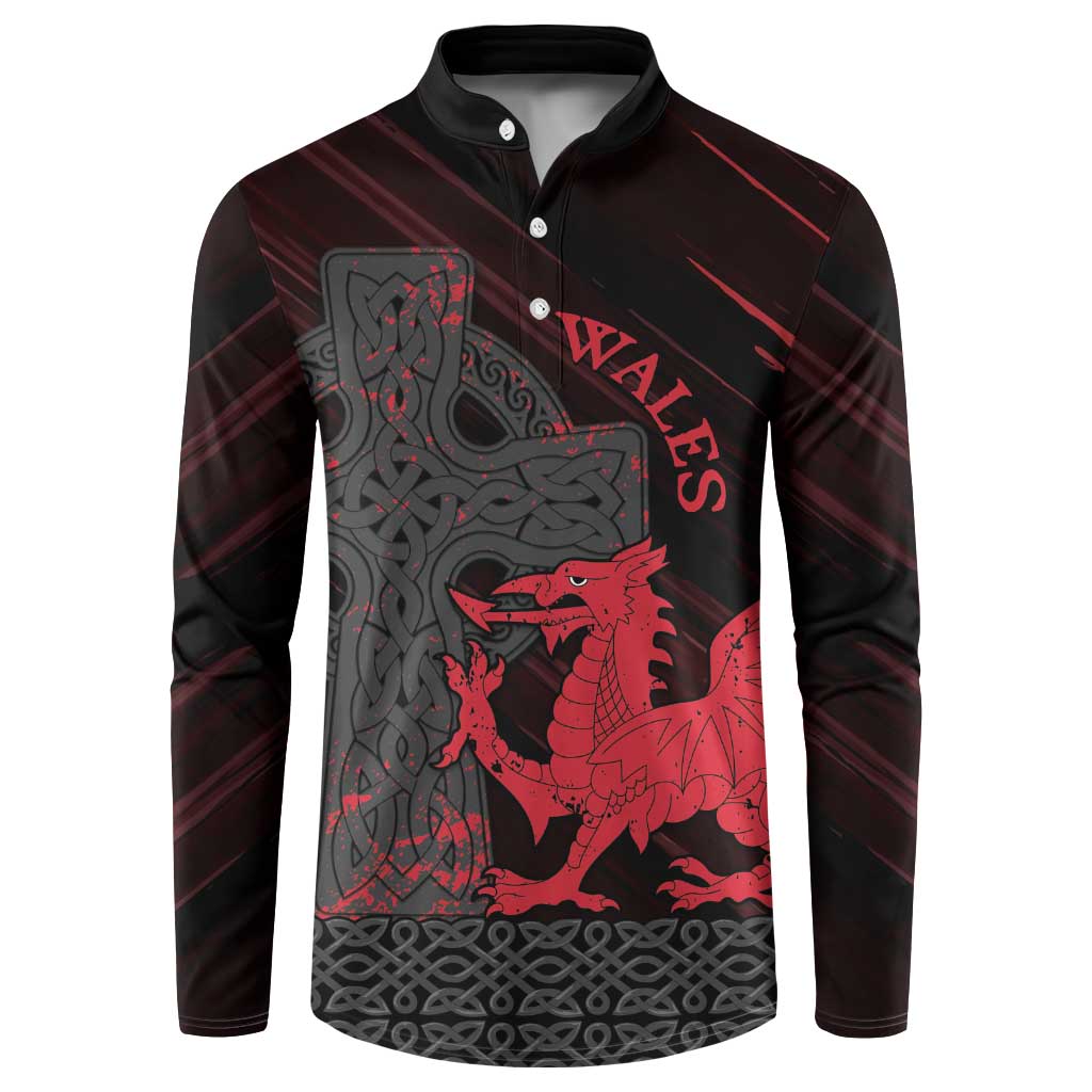 Wales Button Sweatshirt Celtic Cross Welsh Red Dragon - Wonder Print Shop