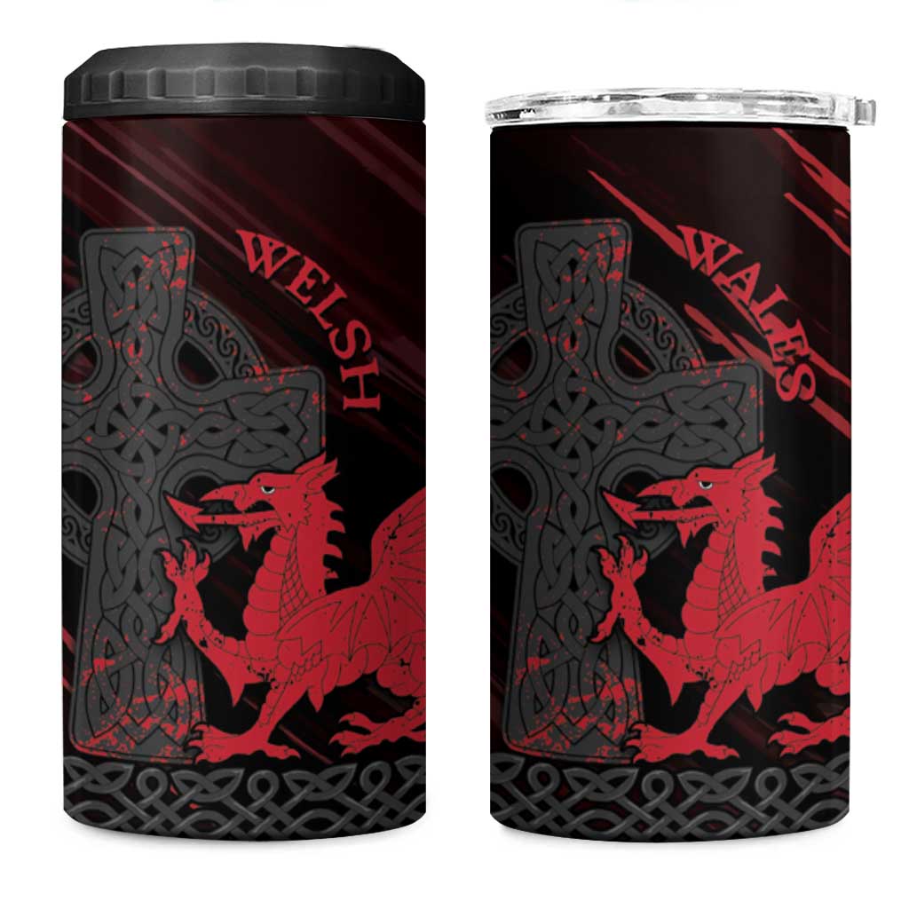 Wales 4 in 1 Can Cooler Tumbler Celtic Cross Welsh Red Dragon - Wonder Print Shop