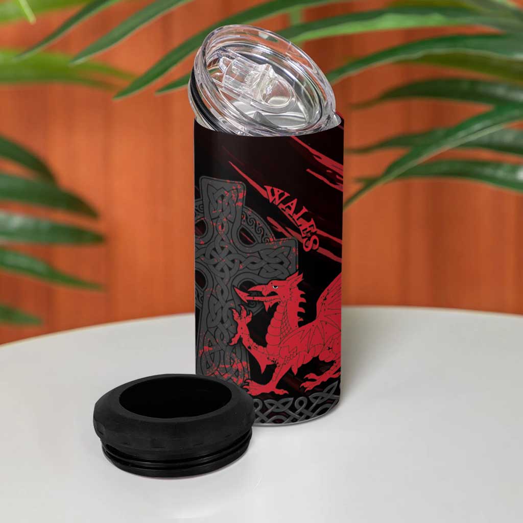 Wales 4 in 1 Can Cooler Tumbler Celtic Cross Welsh Red Dragon - Wonder Print Shop