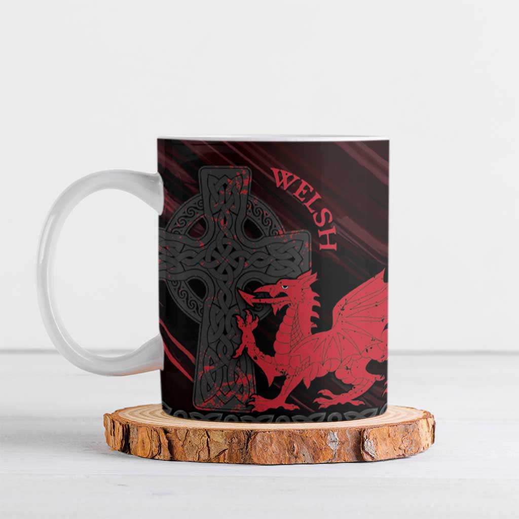 Wales Ceramic Mug Celtic Cross Welsh Red Dragon - Wonder Print Shop