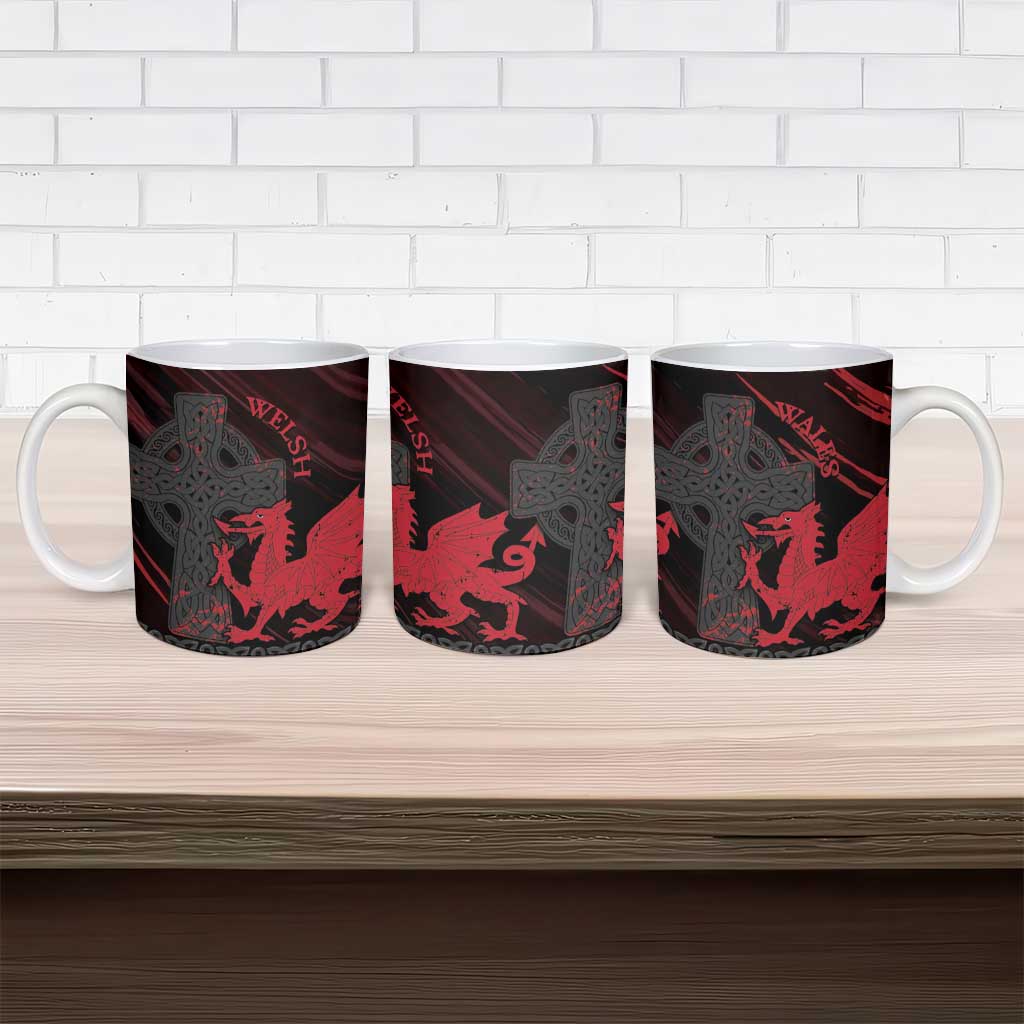 Wales Ceramic Mug Celtic Cross Welsh Red Dragon - Wonder Print Shop