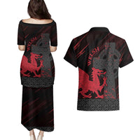 Wales Couples Matching Puletasi and Hawaiian Shirt Celtic Cross Welsh Red Dragon - Wonder Print Shop