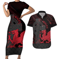 Wales Couples Matching Short Sleeve Bodycon Dress and Hawaiian Shirt Celtic Cross Welsh Red Dragon - Wonder Print Shop