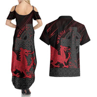 Wales Couples Matching Summer Maxi Dress and Hawaiian Shirt Celtic Cross Welsh Red Dragon - Wonder Print Shop