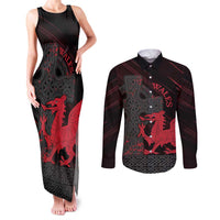 Wales Couples Matching Tank Maxi Dress and Long Sleeve Button Shirt Celtic Cross Welsh Red Dragon - Wonder Print Shop