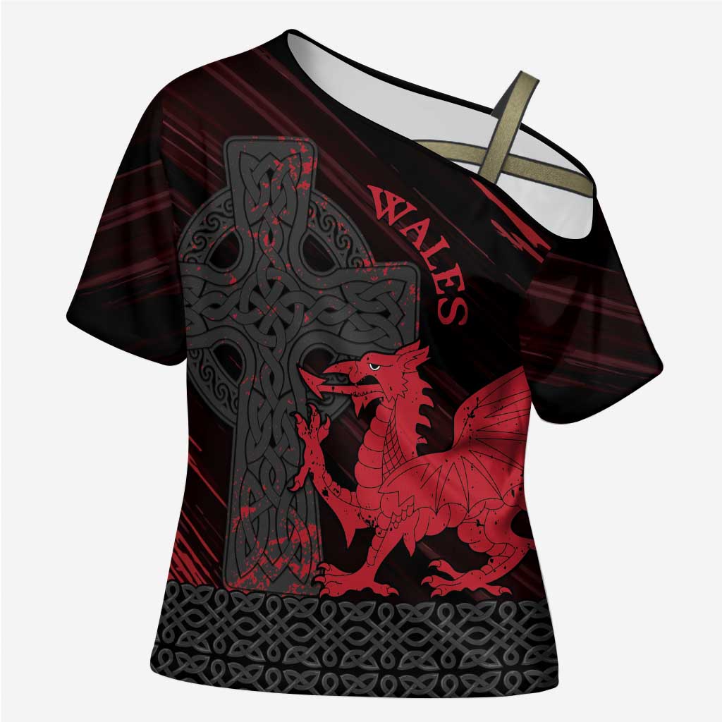Wales Cross Shoulder Shirt Celtic Cross Welsh Red Dragon - Wonder Print Shop