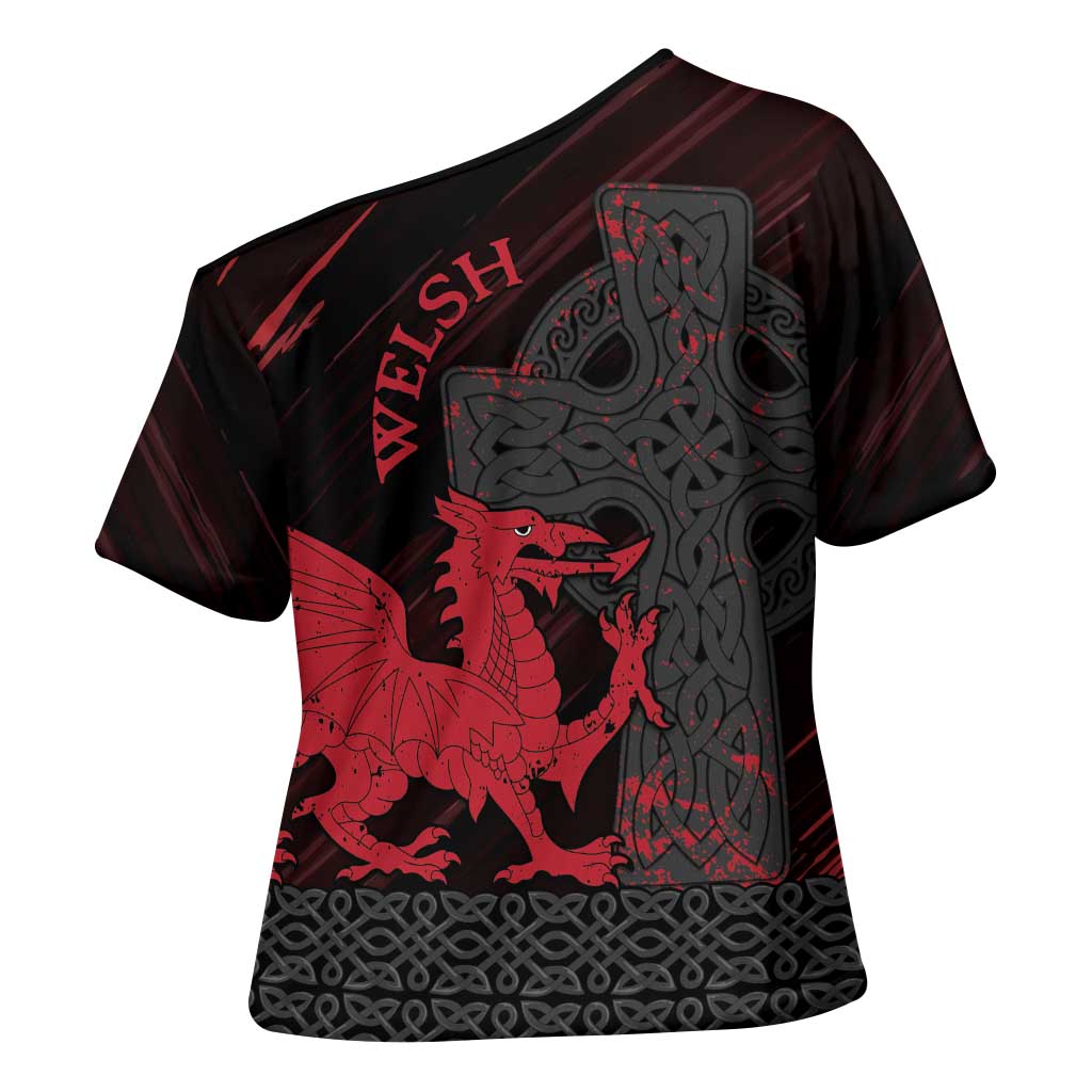 Wales Cross Shoulder Shirt Celtic Cross Welsh Red Dragon - Wonder Print Shop