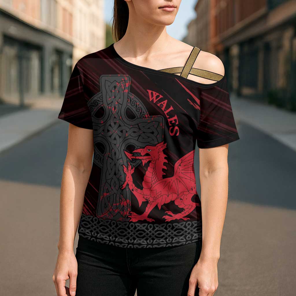Wales Cross Shoulder Shirt Celtic Cross Welsh Red Dragon - Wonder Print Shop