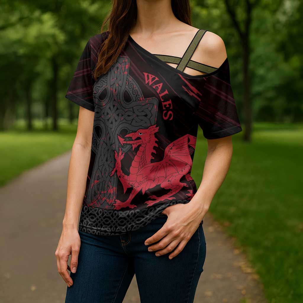 Wales Cross Shoulder Shirt Celtic Cross Welsh Red Dragon - Wonder Print Shop