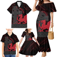 Wales Family Matching Mermaid Dress and Hawaiian Shirt Celtic Cross Welsh Red Dragon - Wonder Print Shop