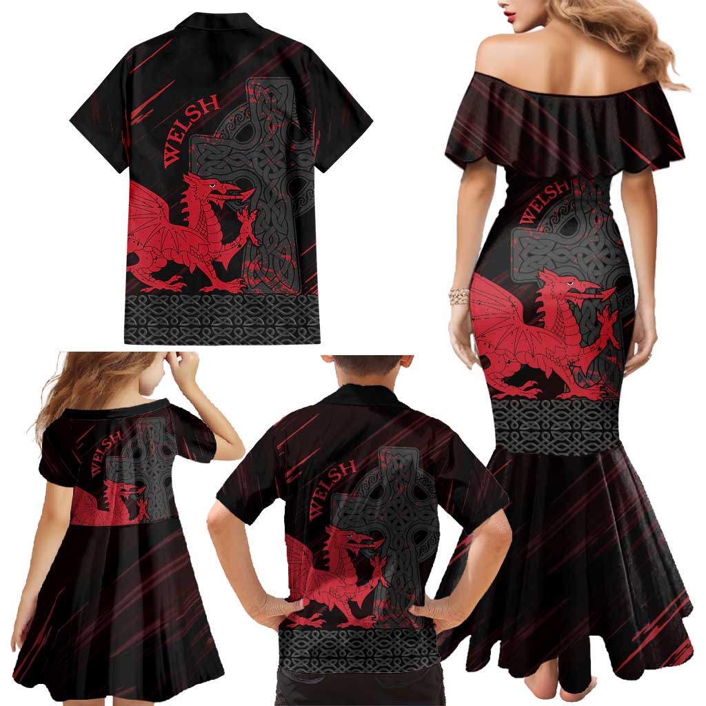 Wales Family Matching Mermaid Dress and Hawaiian Shirt Celtic Cross Welsh Red Dragon - Wonder Print Shop