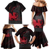 Wales Family Matching Mermaid Dress and Hawaiian Shirt Celtic Cross Welsh Red Dragon - Wonder Print Shop