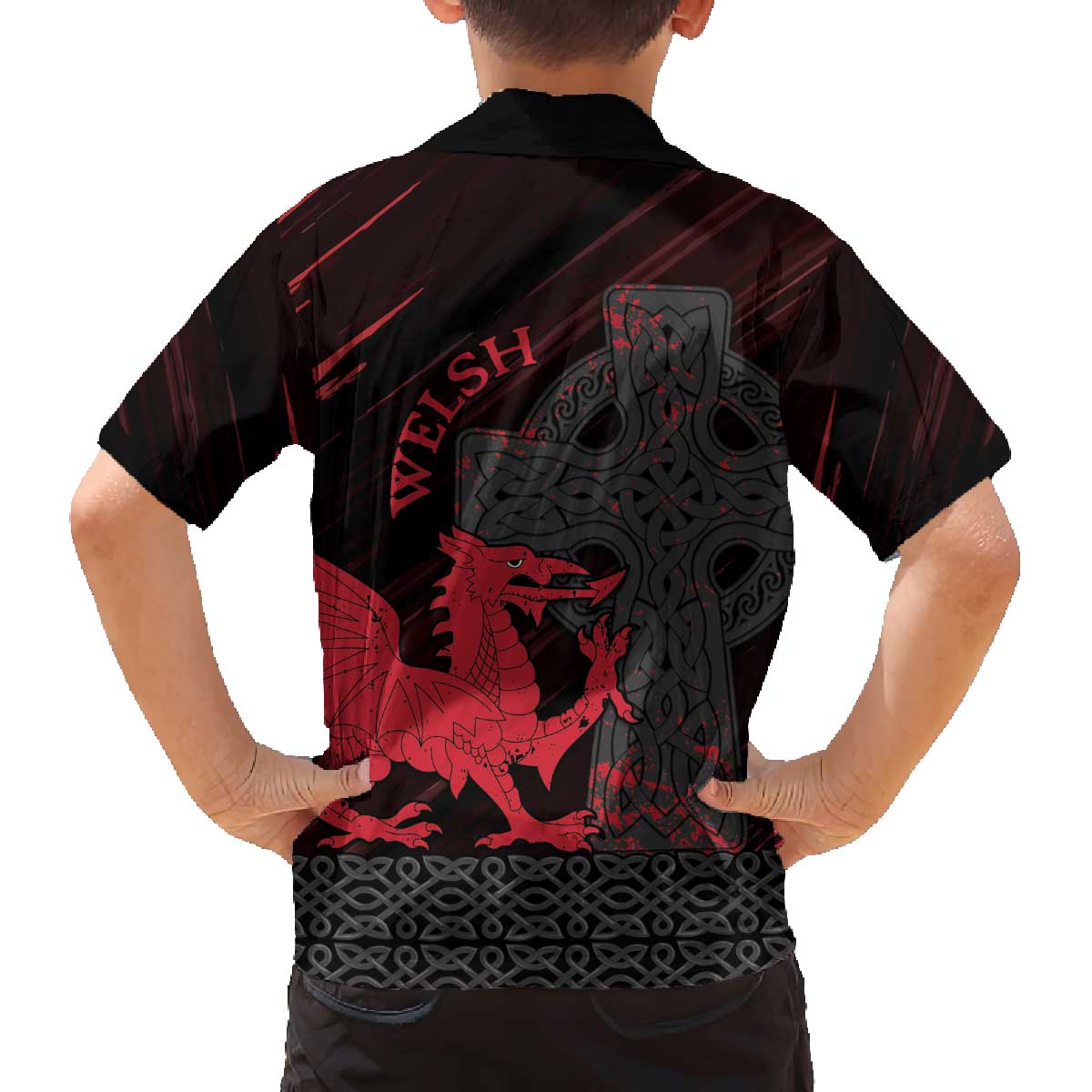 Wales Family Matching Off The Shoulder Long Sleeve Dress and Hawaiian Shirt Celtic Cross Welsh Red Dragon - Wonder Print Shop