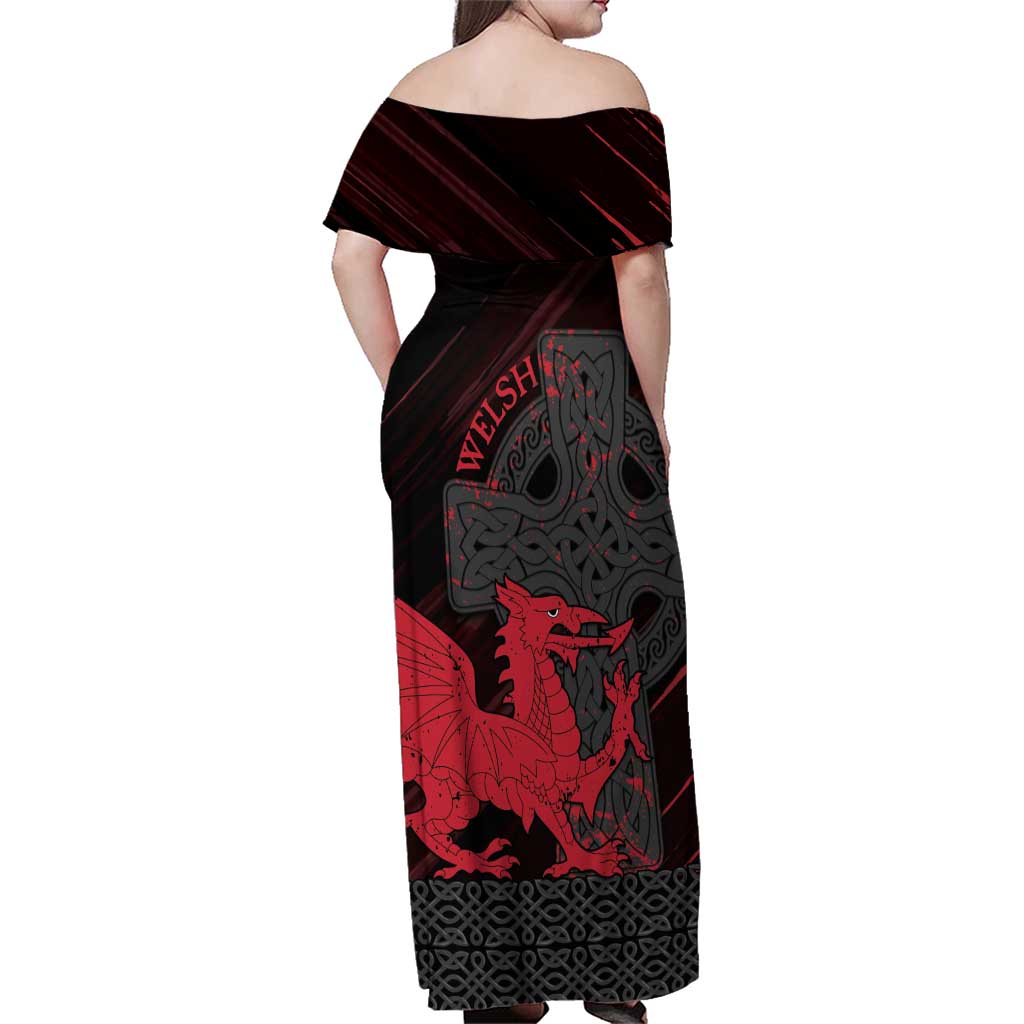 Wales Family Matching Off Shoulder Maxi Dress and Hawaiian Shirt Celtic Cross Welsh Red Dragon - Wonder Print Shop