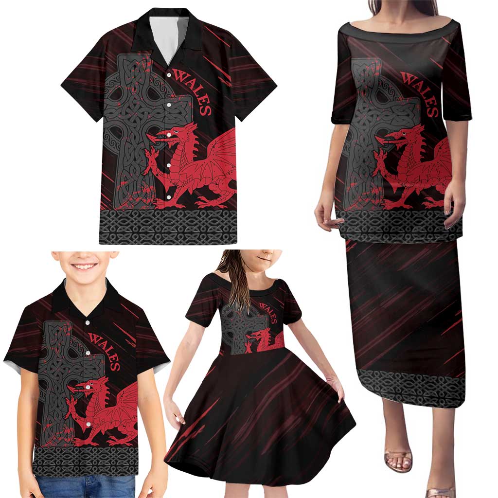 Wales Family Matching Puletasi and Hawaiian Shirt Celtic Cross Welsh Red Dragon - Wonder Print Shop