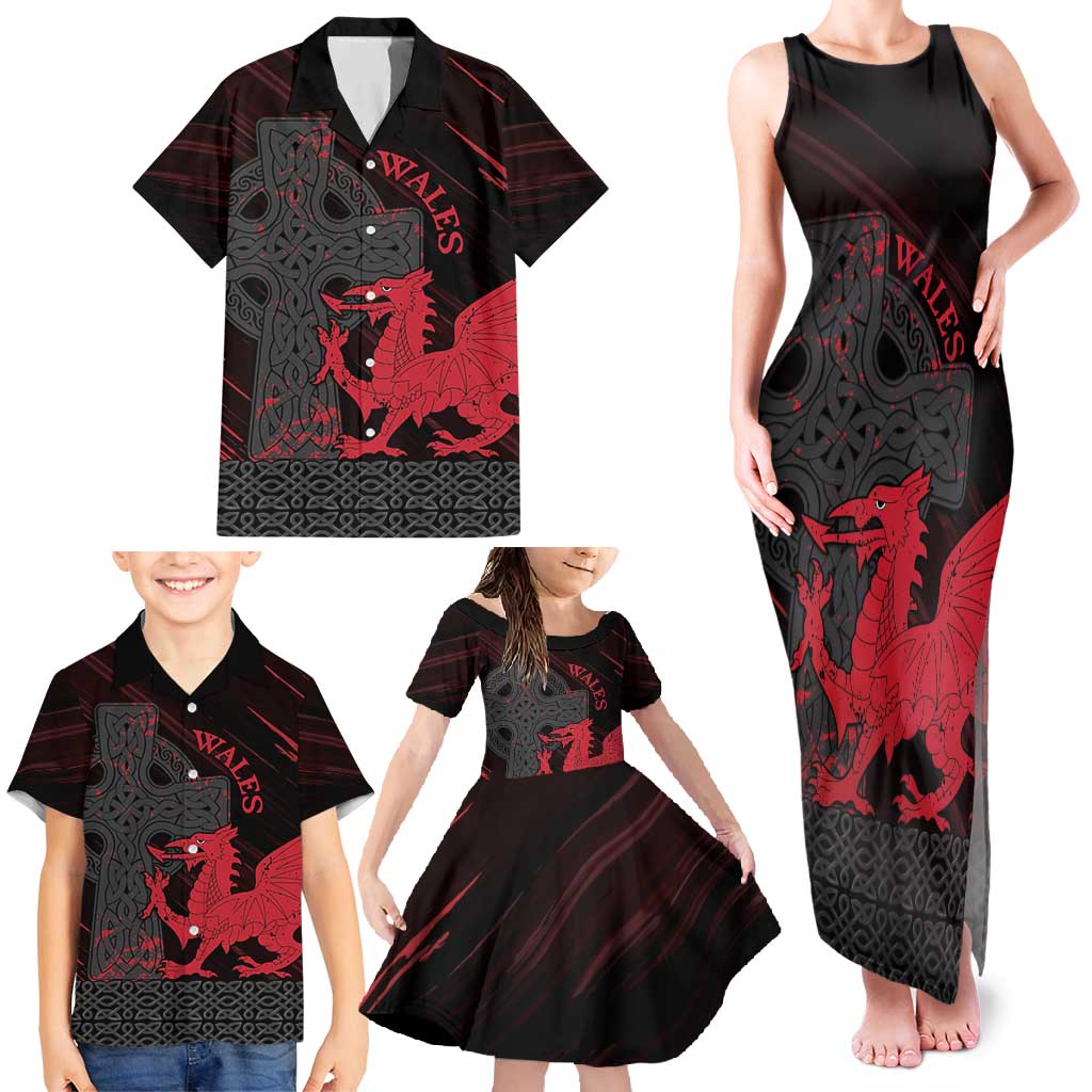 Wales Family Matching Tank Maxi Dress and Hawaiian Shirt Celtic Cross Welsh Red Dragon - Wonder Print Shop