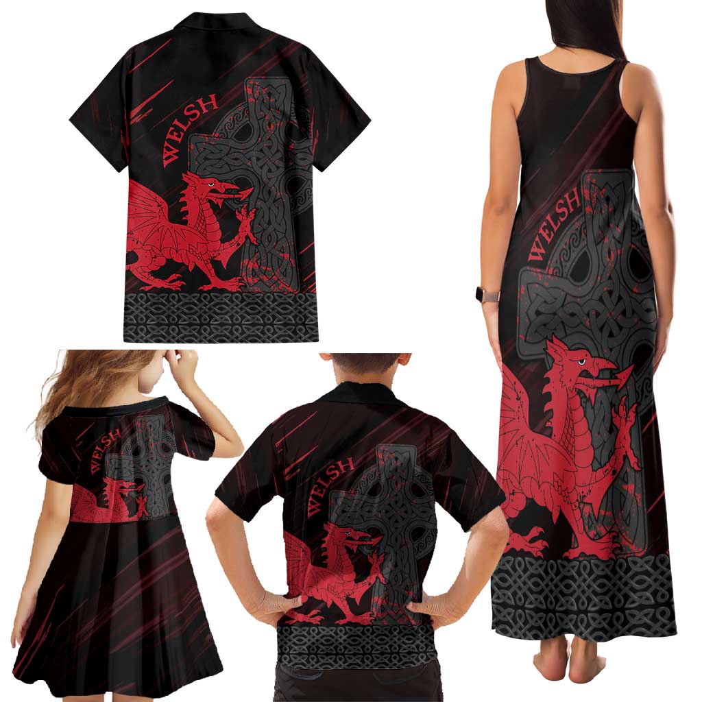 Wales Family Matching Tank Maxi Dress and Hawaiian Shirt Celtic Cross Welsh Red Dragon - Wonder Print Shop