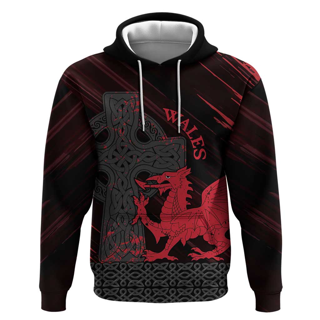 Wales Hoodie Celtic Cross Welsh Red Dragon - Wonder Print Shop