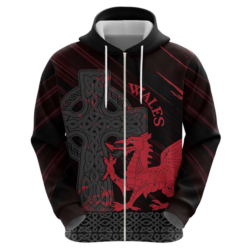 Wales Hoodie Celtic Cross Welsh Red Dragon - Wonder Print Shop