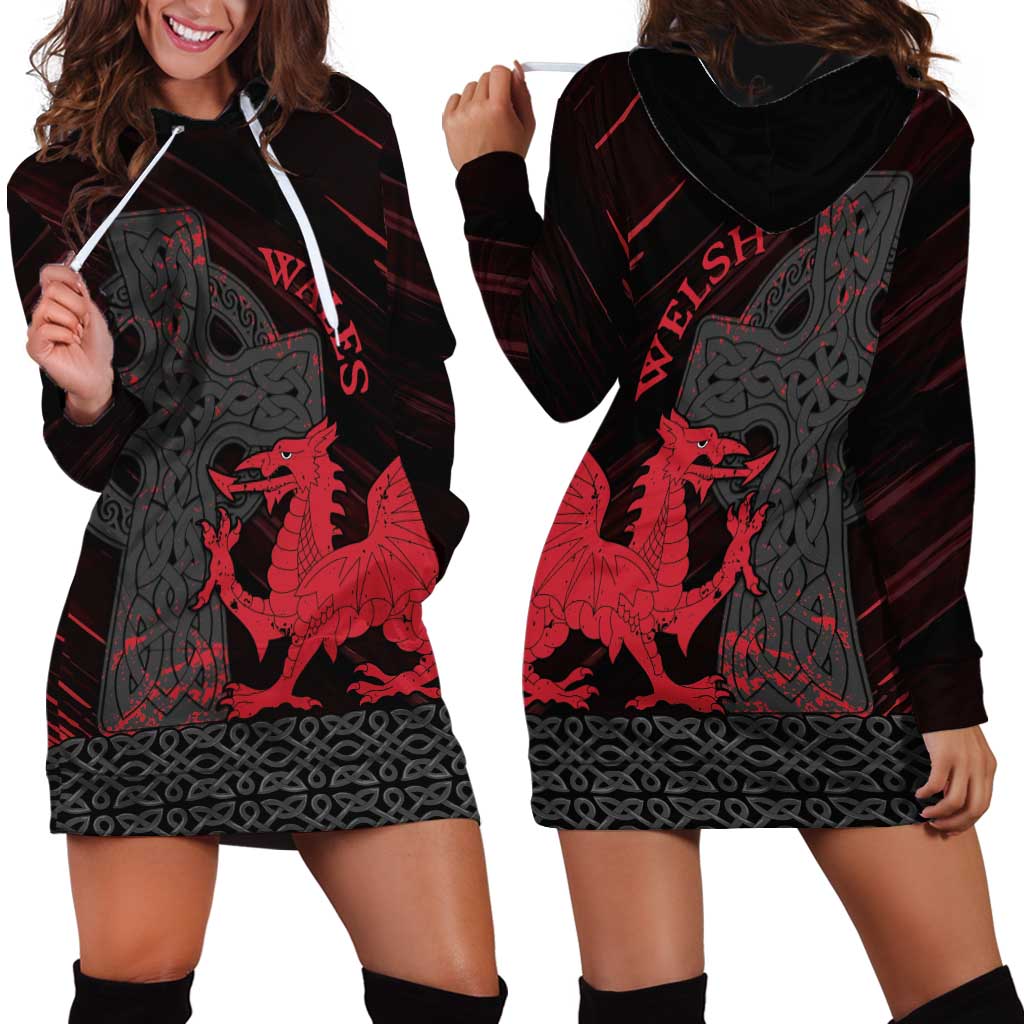 Wales Hoodie Dress Celtic Cross Welsh Red Dragon - Wonder Print Shop
