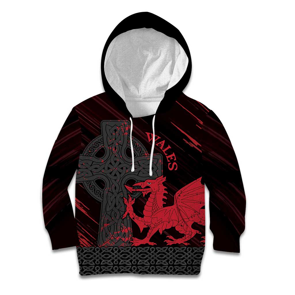 Wales Kid Hoodie Celtic Cross Welsh Red Dragon - Wonder Print Shop