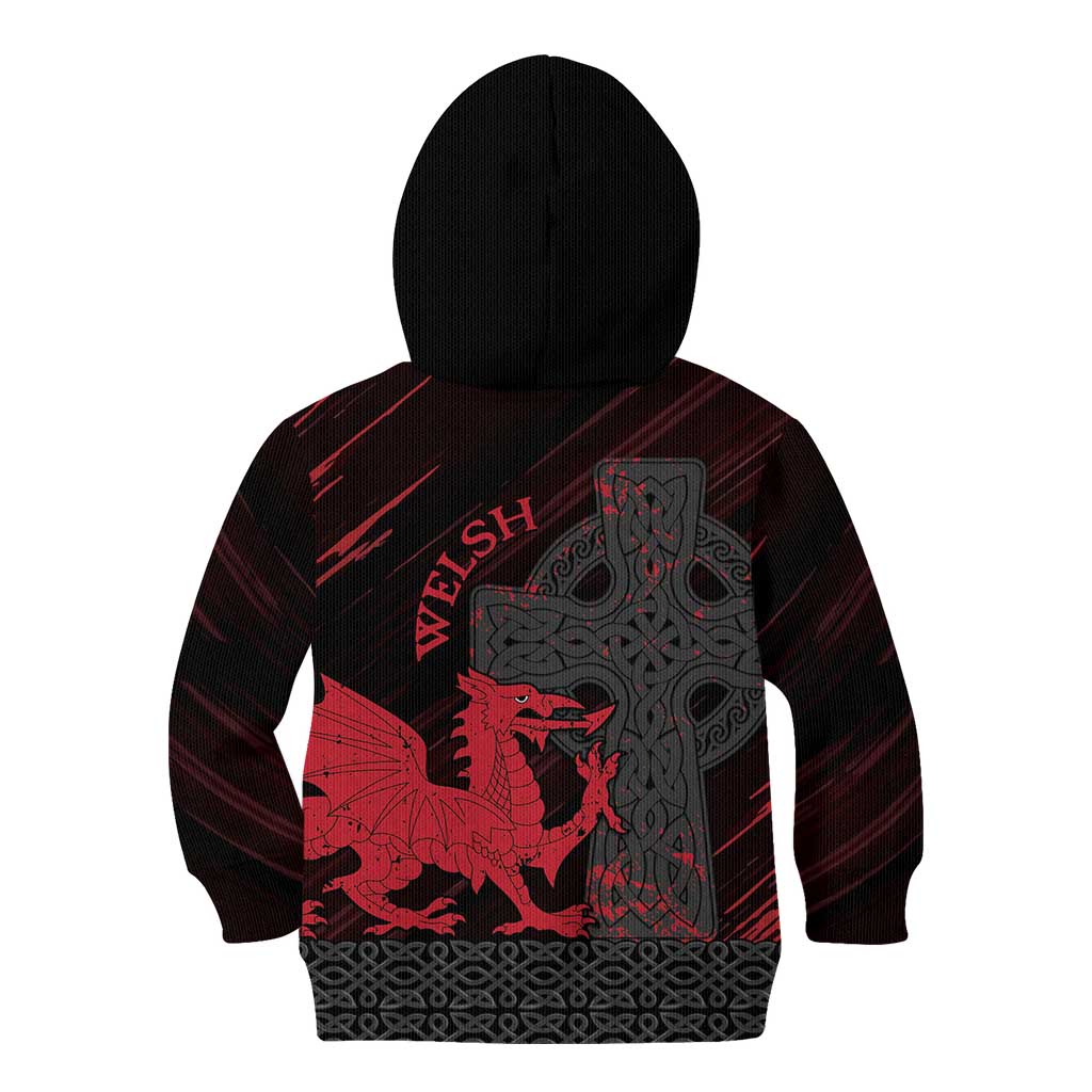 Wales Kid Hoodie Celtic Cross Welsh Red Dragon - Wonder Print Shop