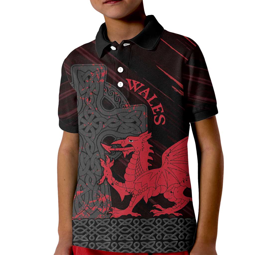 Wales Kid Polo Shirt Celtic Cross Welsh Red Dragon - Wonder Print Shop