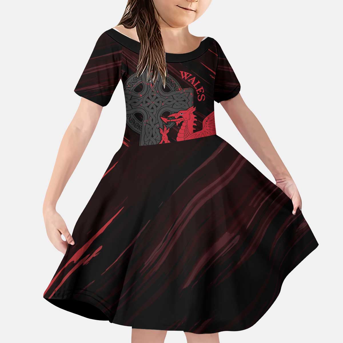 Wales Kid Short Sleeve Dress Celtic Cross Welsh Red Dragon - Wonder Print Shop