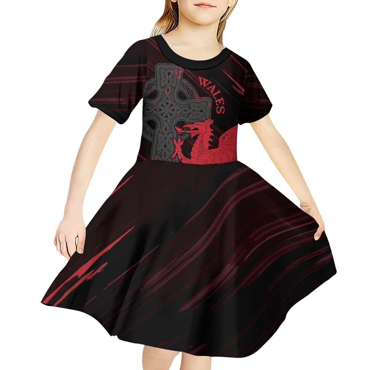 Wales Kid Short Sleeve Dress Celtic Cross Welsh Red Dragon - Wonder Print Shop