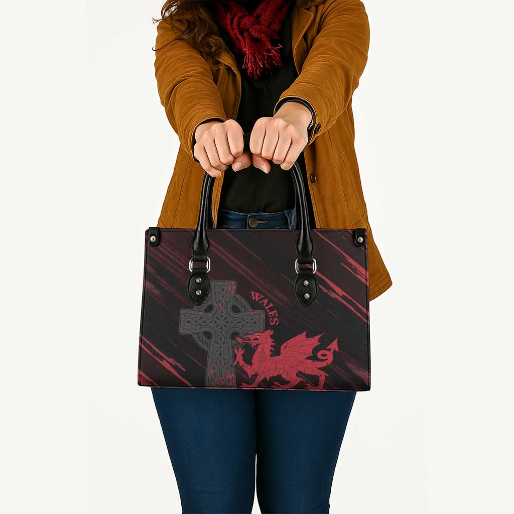 Wales Leather Bag Celtic Cross Welsh Red Dragon - Wonder Print Shop