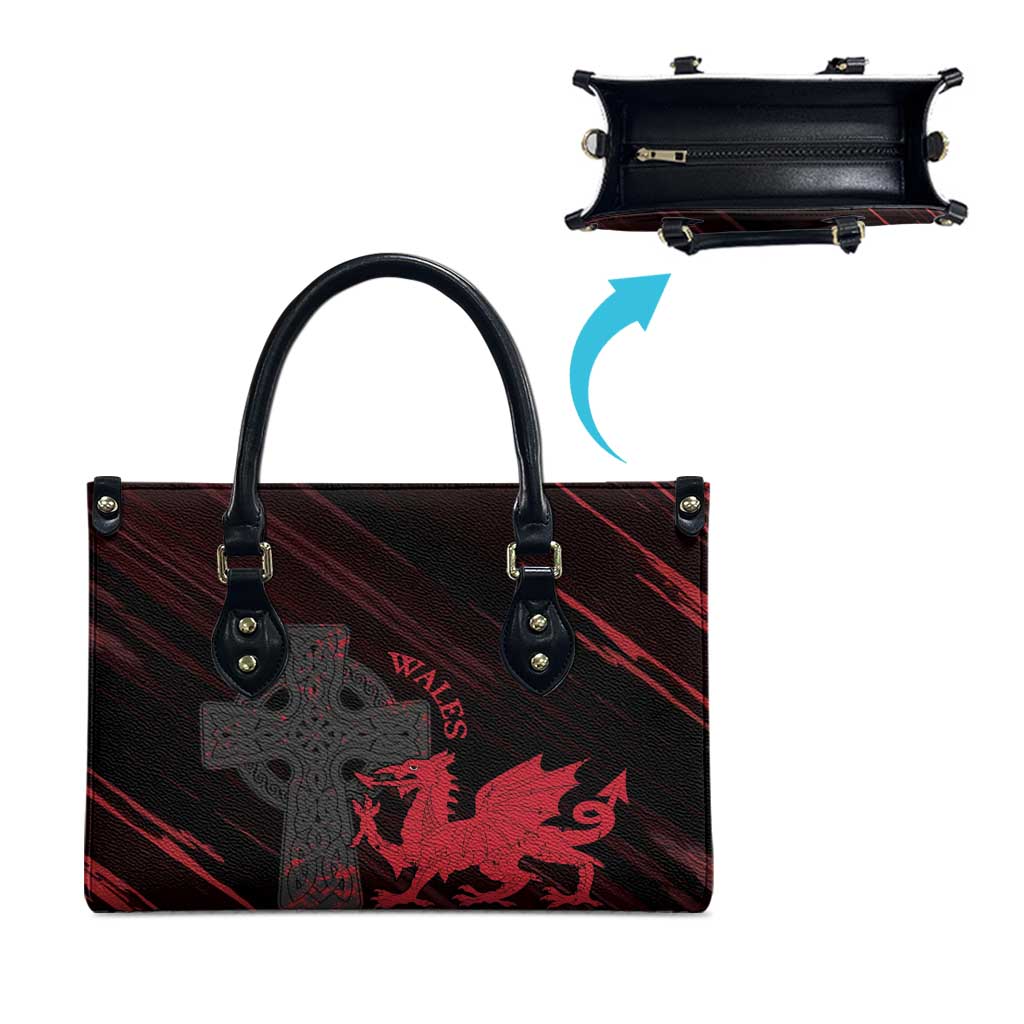 Wales Leather Bag Celtic Cross Welsh Red Dragon - Wonder Print Shop