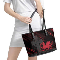 Wales Leather Tote Bag Celtic Cross Welsh Red Dragon - Wonder Print Shop