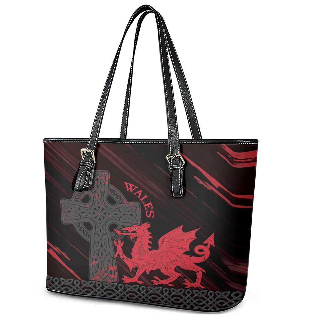 Wales Leather Tote Bag Celtic Cross Welsh Red Dragon - Wonder Print Shop