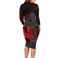Wales Long Sleeve Bodycon Dress Celtic Cross Welsh Red Dragon - Wonder Print Shop