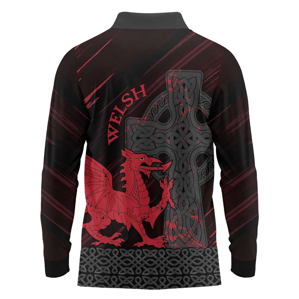 Wales Long Sleeve Polo Shirt Celtic Cross Welsh Red Dragon - Wonder Print Shop