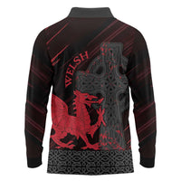 Wales Long Sleeve Polo Shirt Celtic Cross Welsh Red Dragon - Wonder Print Shop