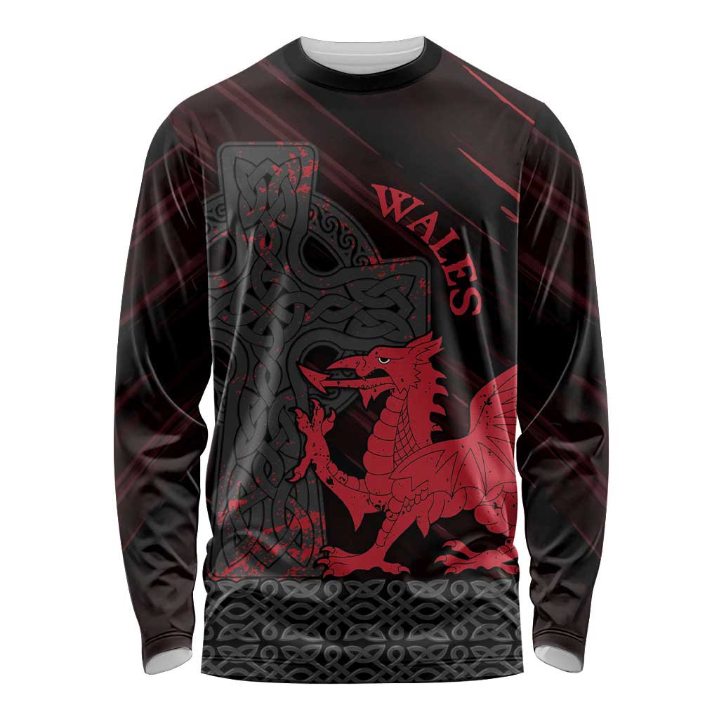 Wales Long Sleeve Shirt Celtic Cross Welsh Red Dragon - Wonder Print Shop