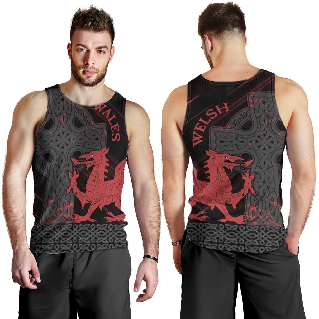 Wales Men Tank Top Celtic Cross Welsh Red Dragon - Wonder Print Shop